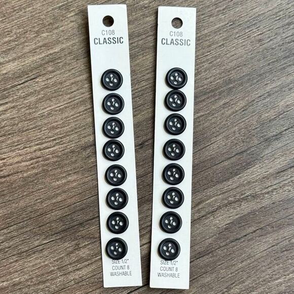 NEW Vintage Slimline Black 4 Hole Flat Round Sewing Buttons 16 Pack 4 crafts DIY - Picture 1 of 4